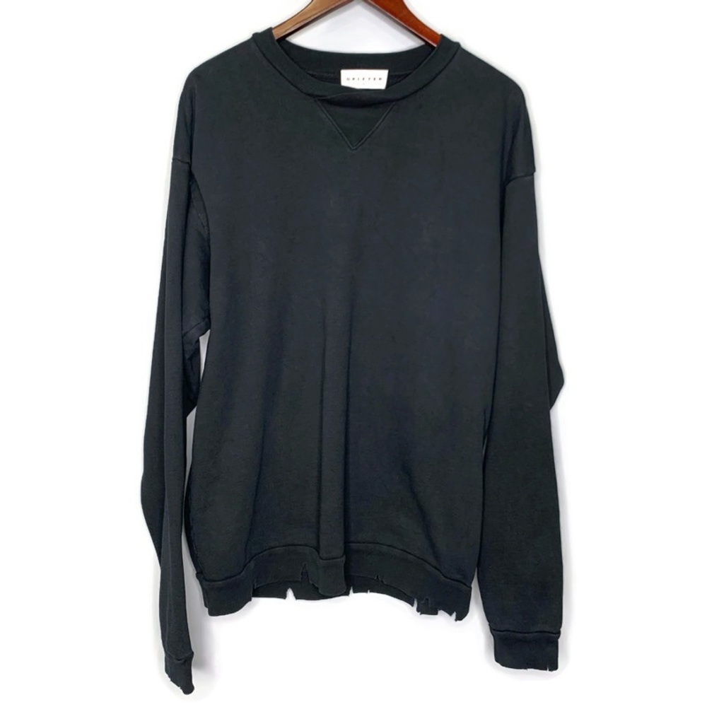 Drifter Faded Black Destroyed Edges Oversized Pullover Sweatshirt Size S